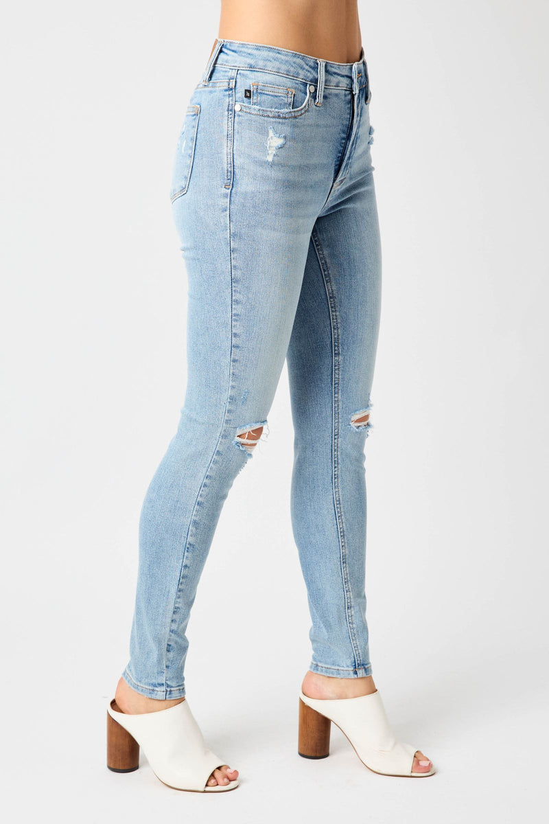 Judy Blue Mid Rise Tummy Control Destroy Skinny Denim Jeans 88797