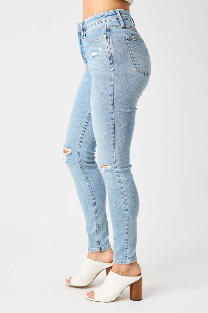Judy Blue Mid Rise Tummy Control Destroy Skinny Denim Jeans 88797