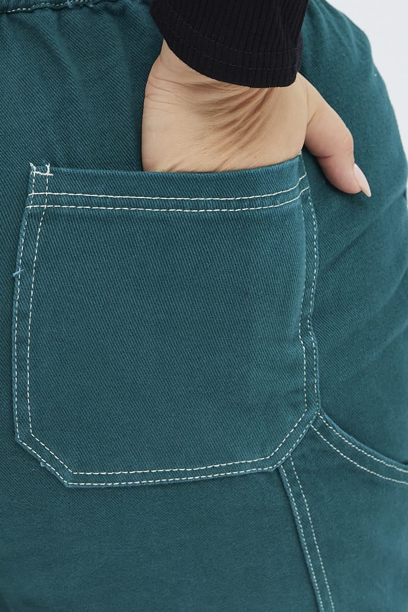 Green Cargo Denim Jeans High Rise