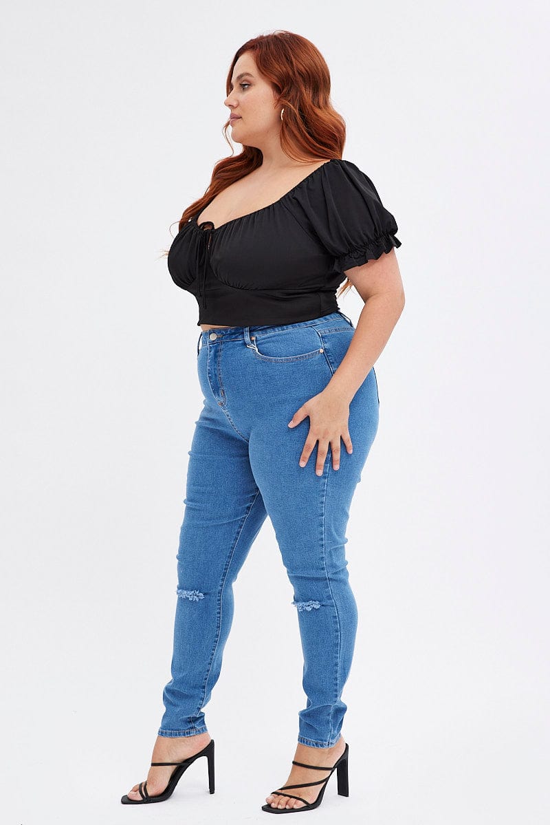 Blue Skinny Denim Jeans High Rise