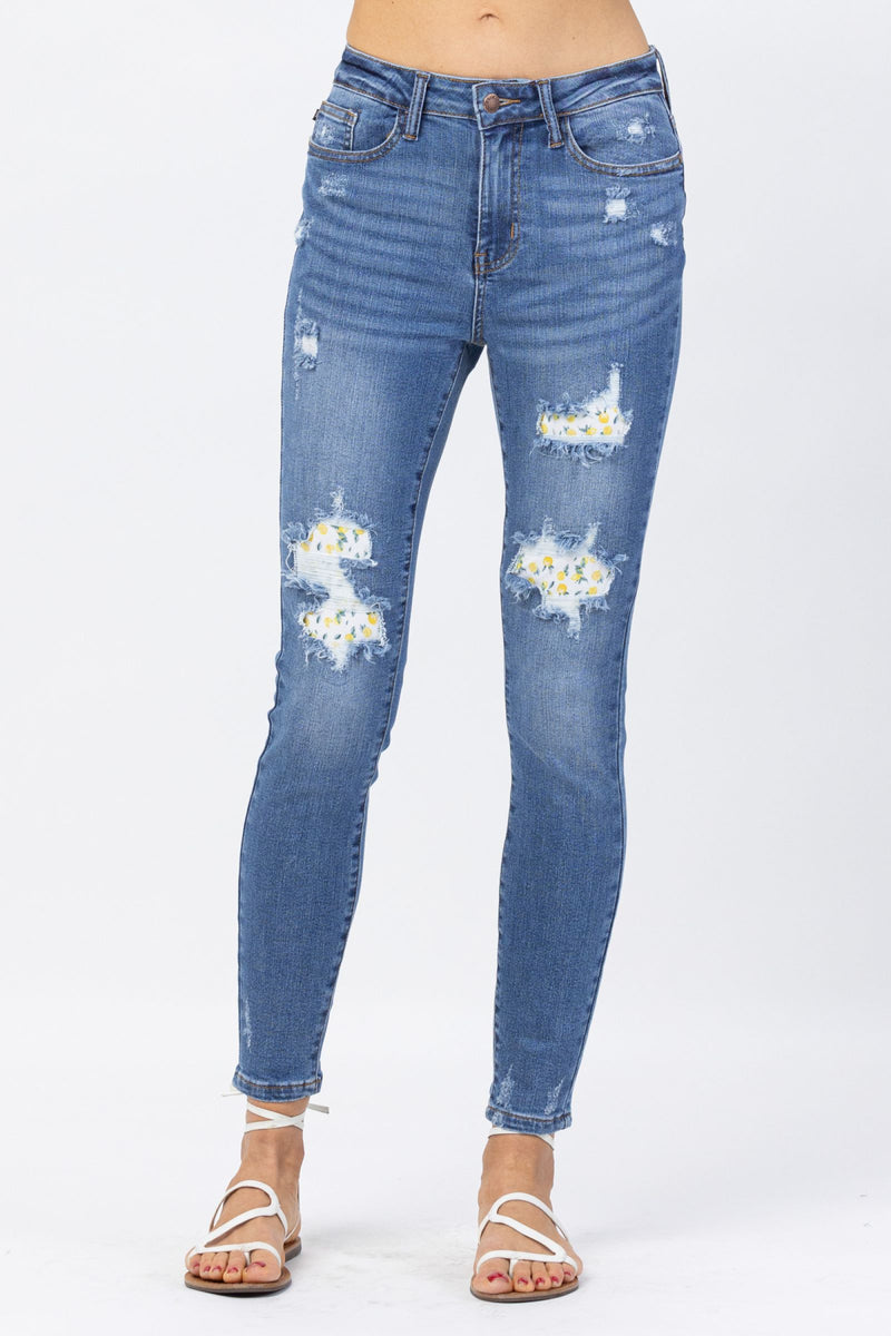 Judy Blue High Waist Skinny Lemon Patch Denim Jeans 88233