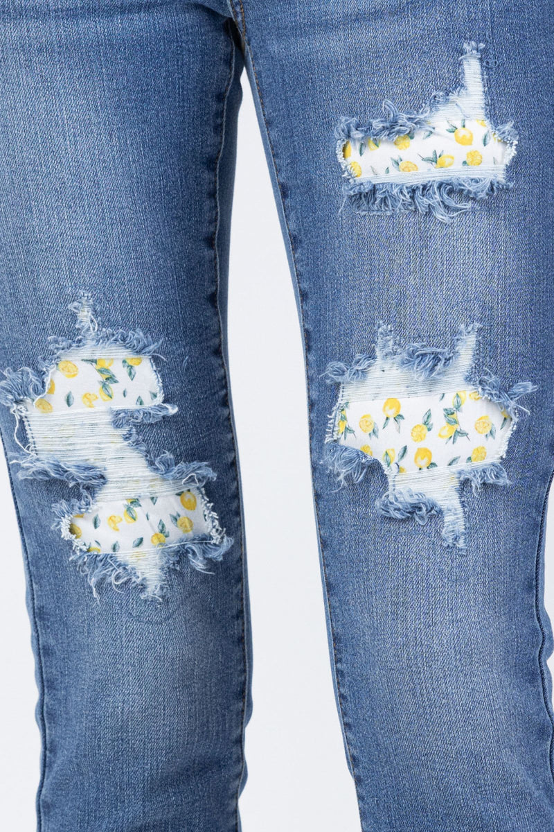 Judy Blue High Waist Skinny Lemon Patch Denim Jeans 88233