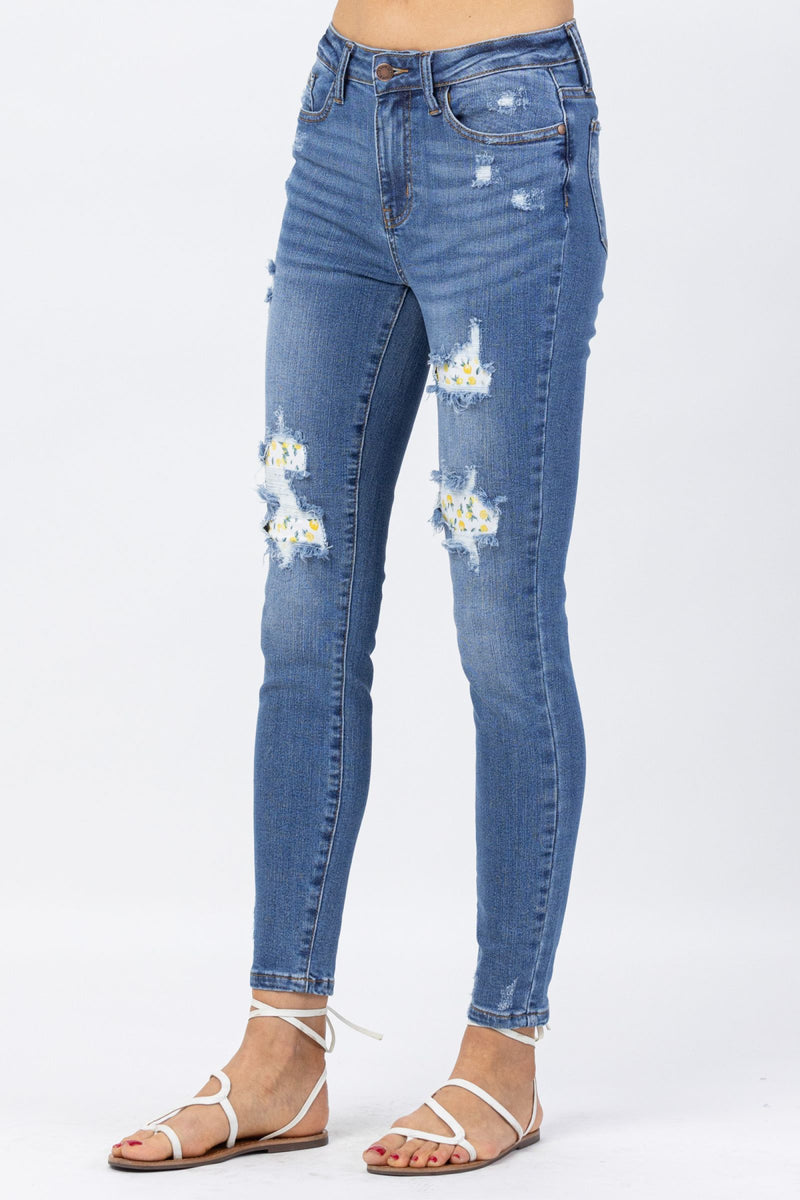 Judy Blue High Waist Skinny Lemon Patch Denim Jeans 88233