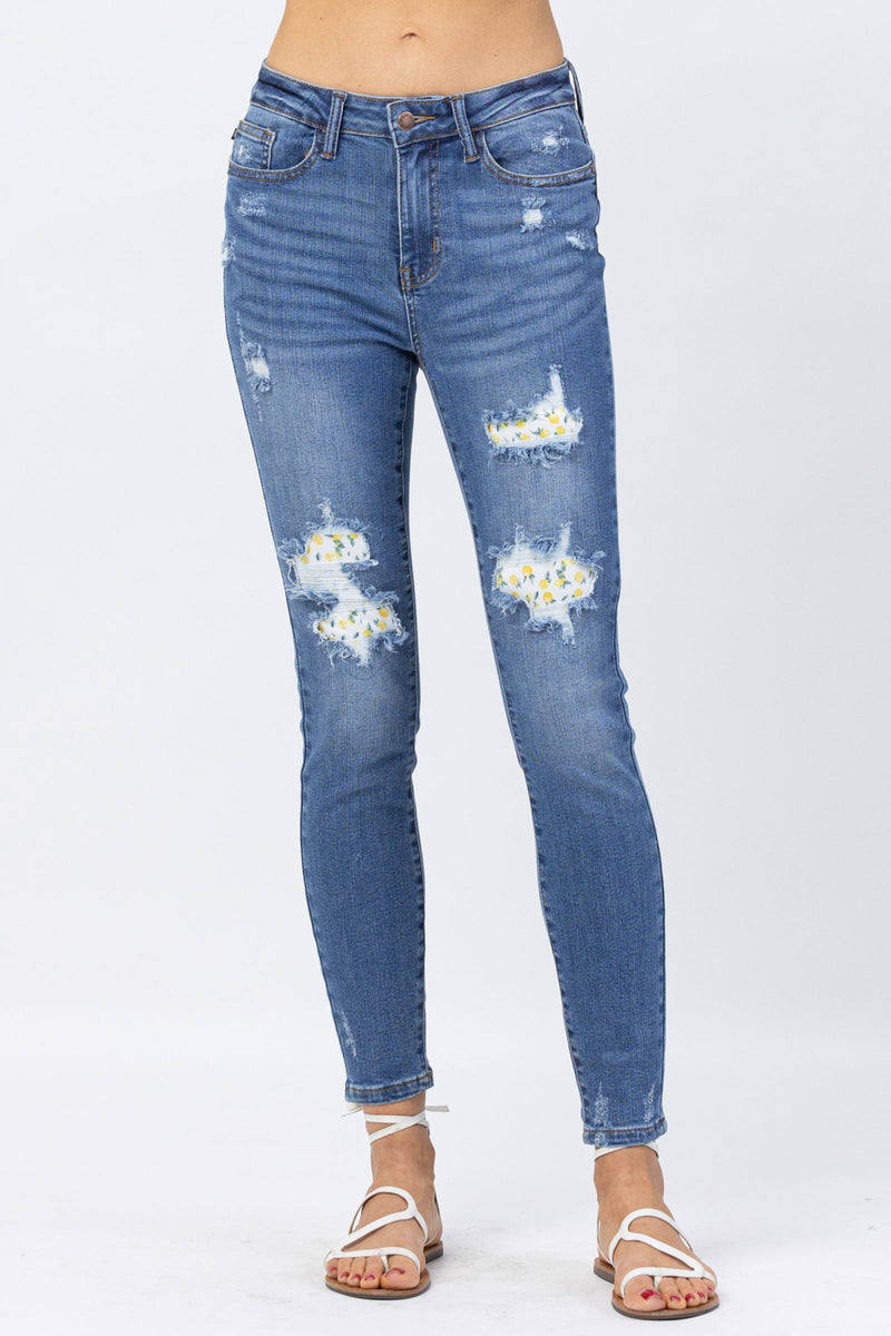 Judy Blue High Waist Skinny Lemon Patch Denim Jeans 88233