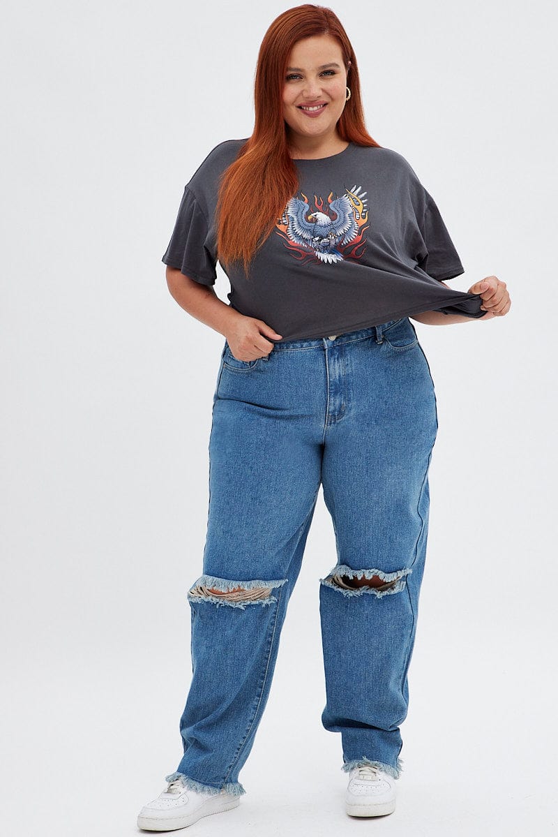 Blue Baggy Denim Jeans High Rise