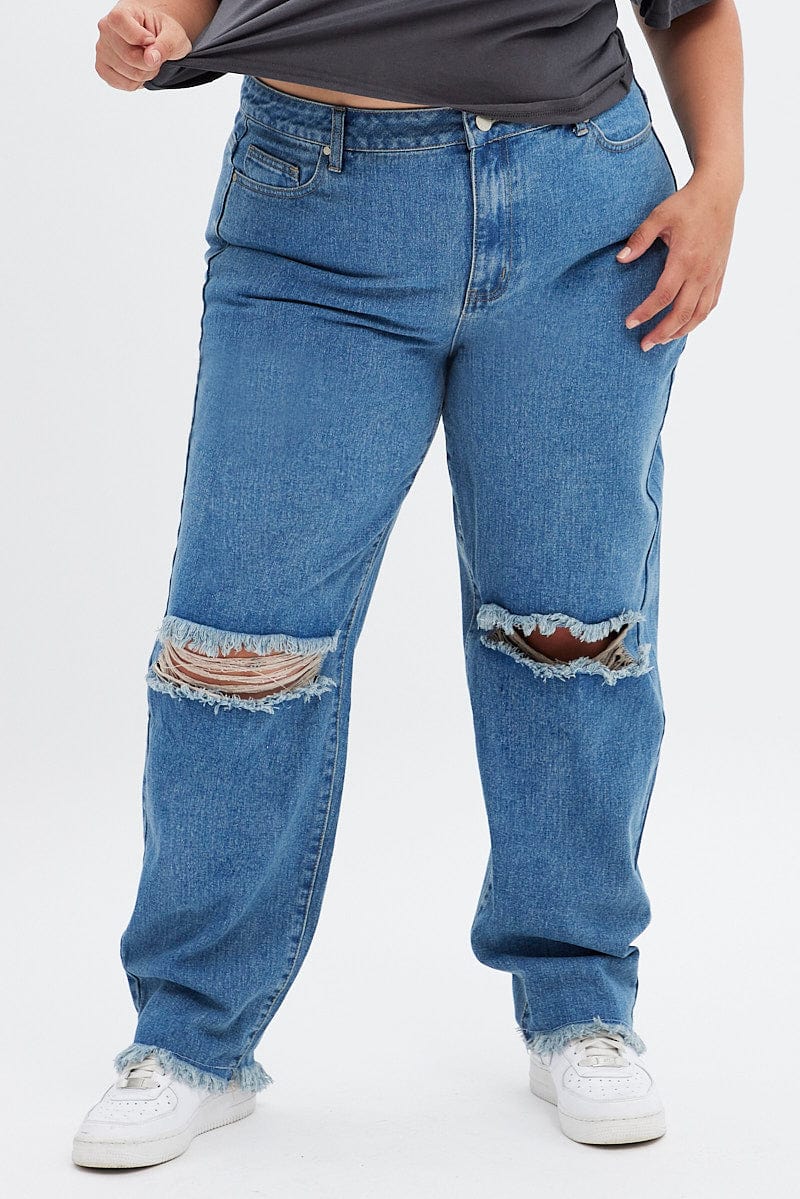 Blue Baggy Denim Jeans High Rise