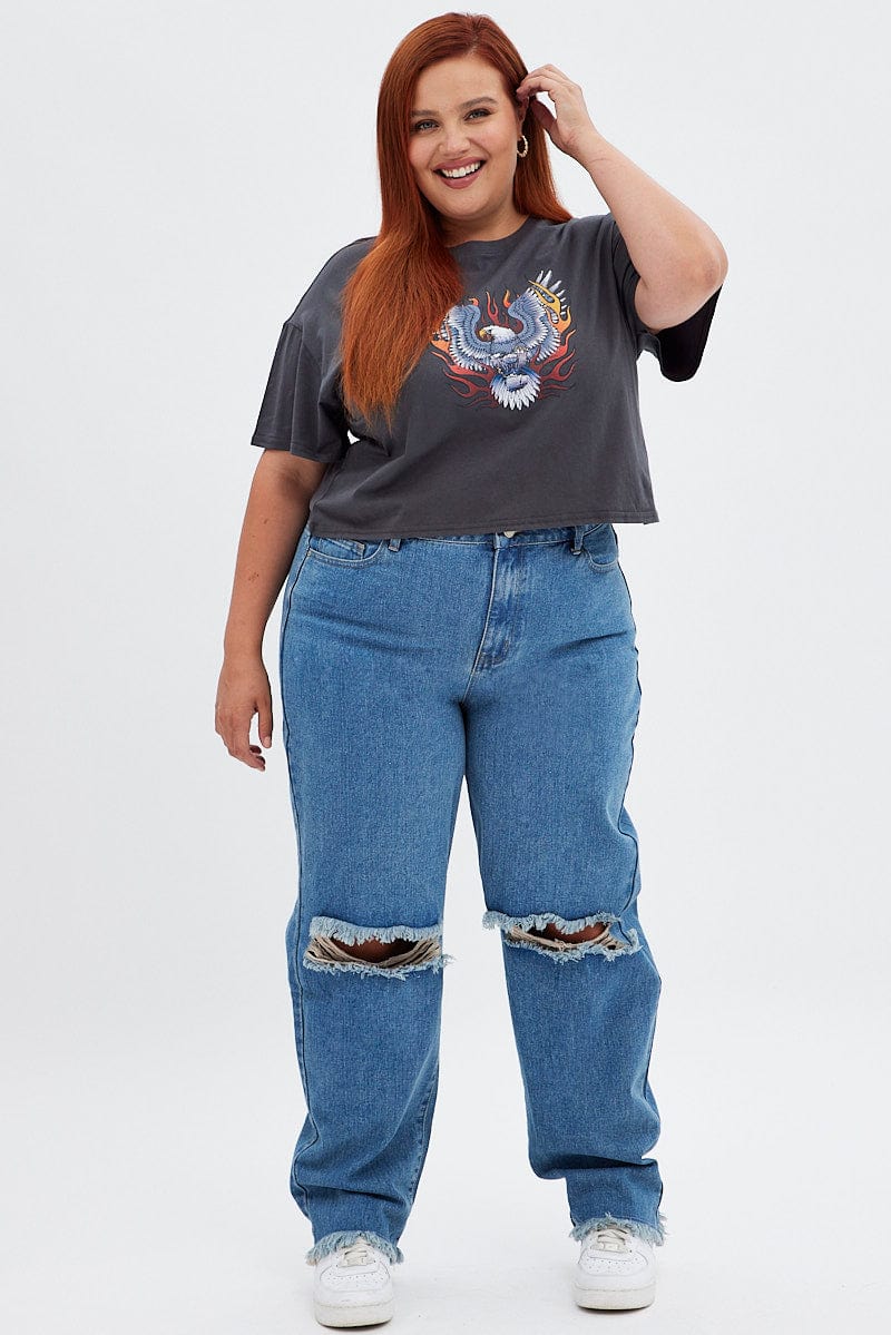 Blue Baggy Denim Jeans High Rise