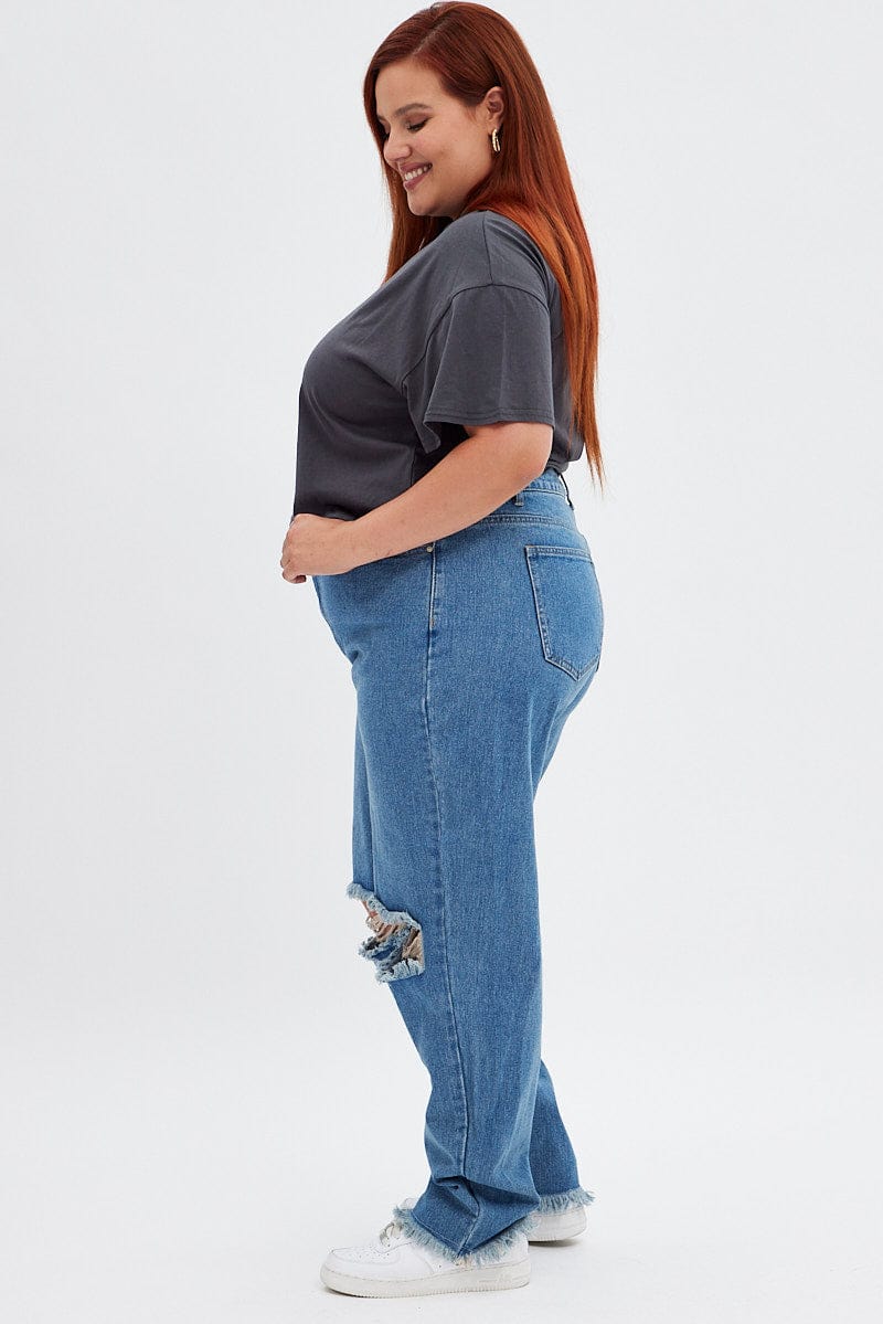 Blue Baggy Denim Jeans High Rise