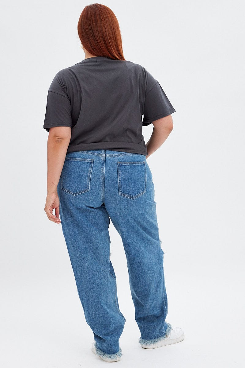 Blue Baggy Denim Jeans High Rise