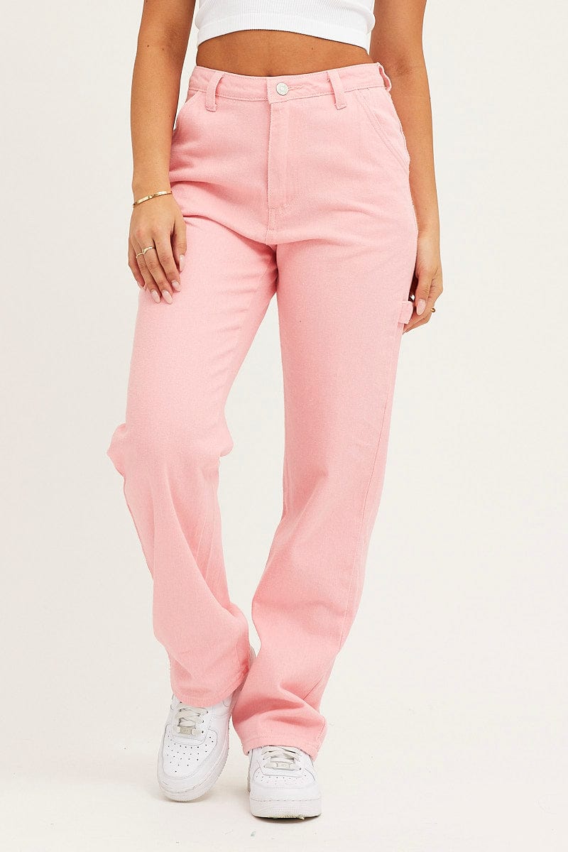 Pink Carpenter Denim Jeans High Rise