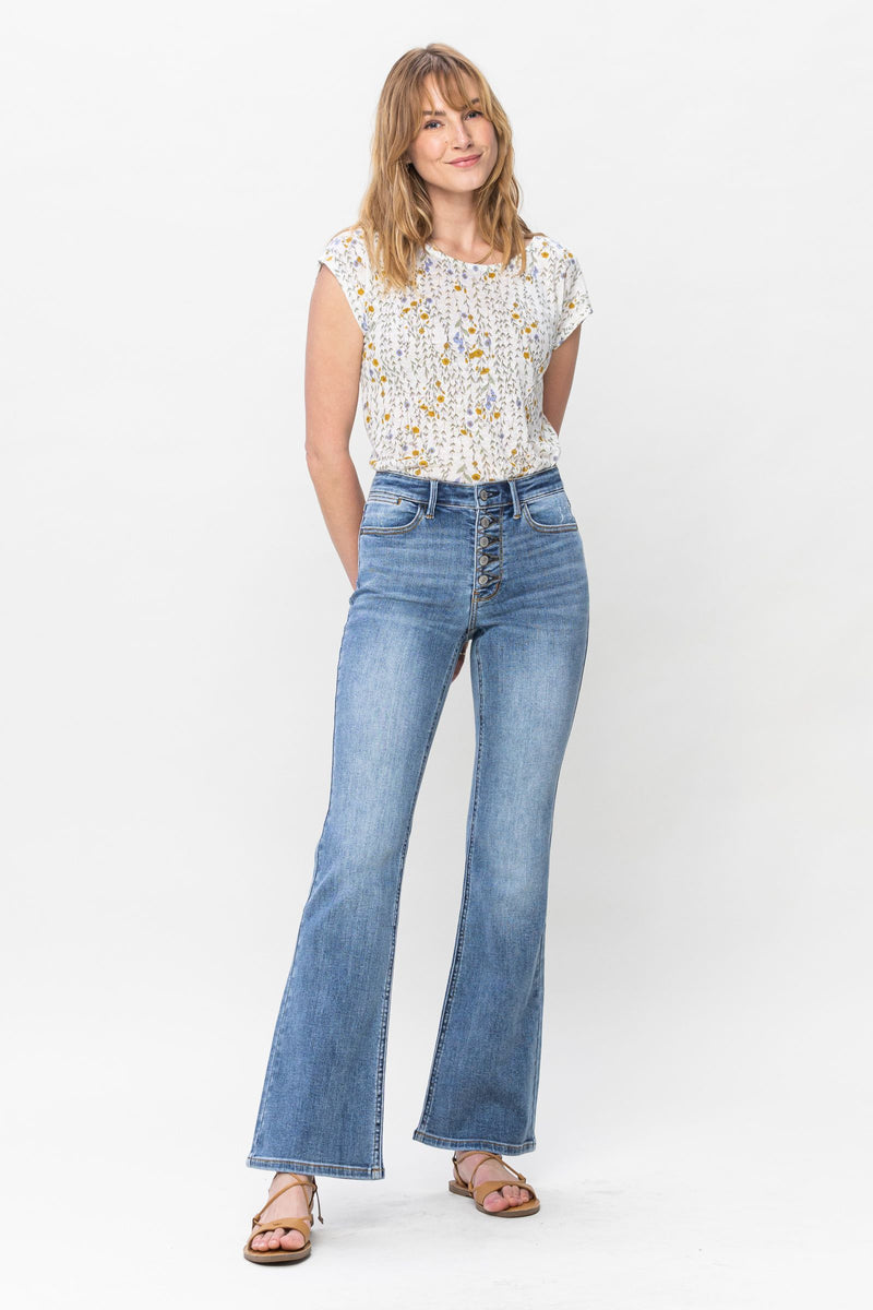 Judy Blue Mid Rise Vintage Button Fly Bootcut Denim Jeans 82551