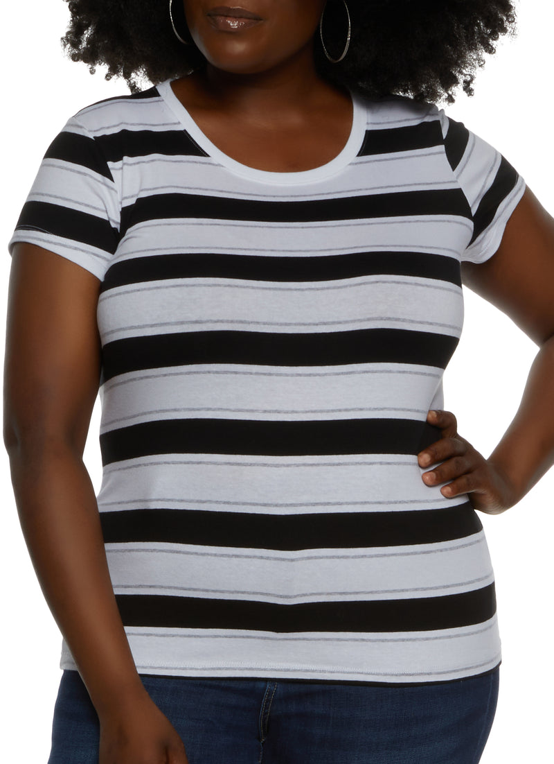 Plus Size Striped Crew Neck Top