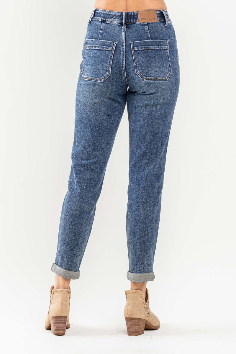 Judy Blue High Waist Elastic Drawstring Cuffed Jogger Denim Jeans 88779