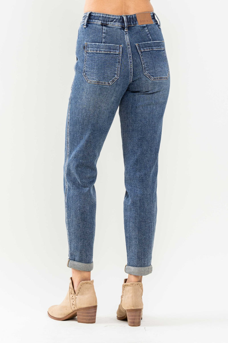 Judy Blue High Waist Elastic Drawstring Cuffed Jogger Denim Jeans 88779