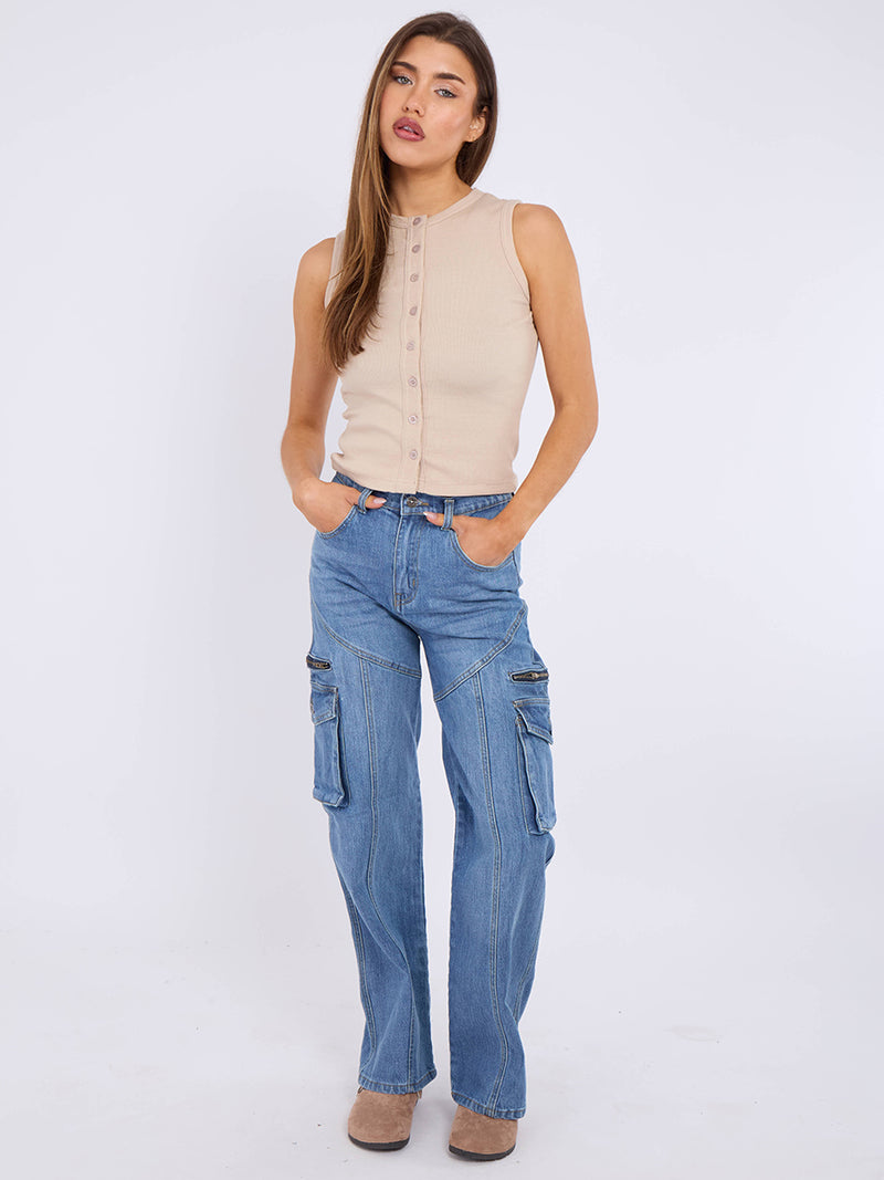 Straight Leg Cargo Denim Jeans