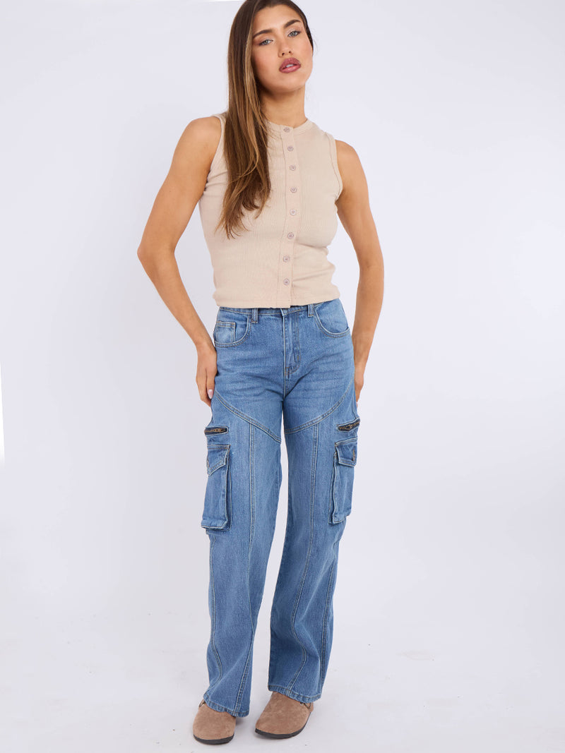 Straight Leg Cargo Denim Jeans