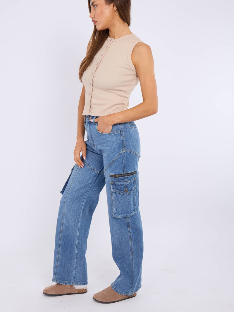 Straight Leg Cargo Denim Jeans