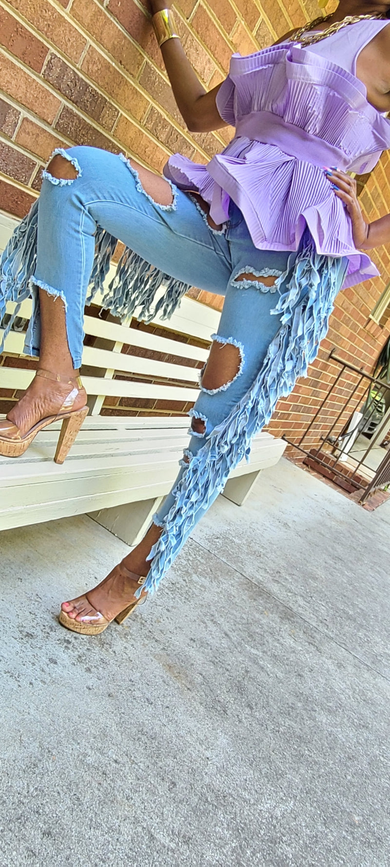 The Fringy High Waisted Jeans (Light Denim)