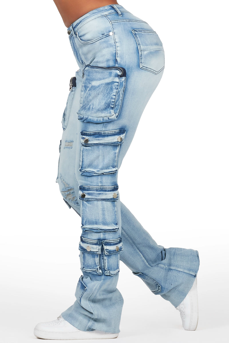 Octavie 2.0 Light Wash Cargo Stacked Flare Jean