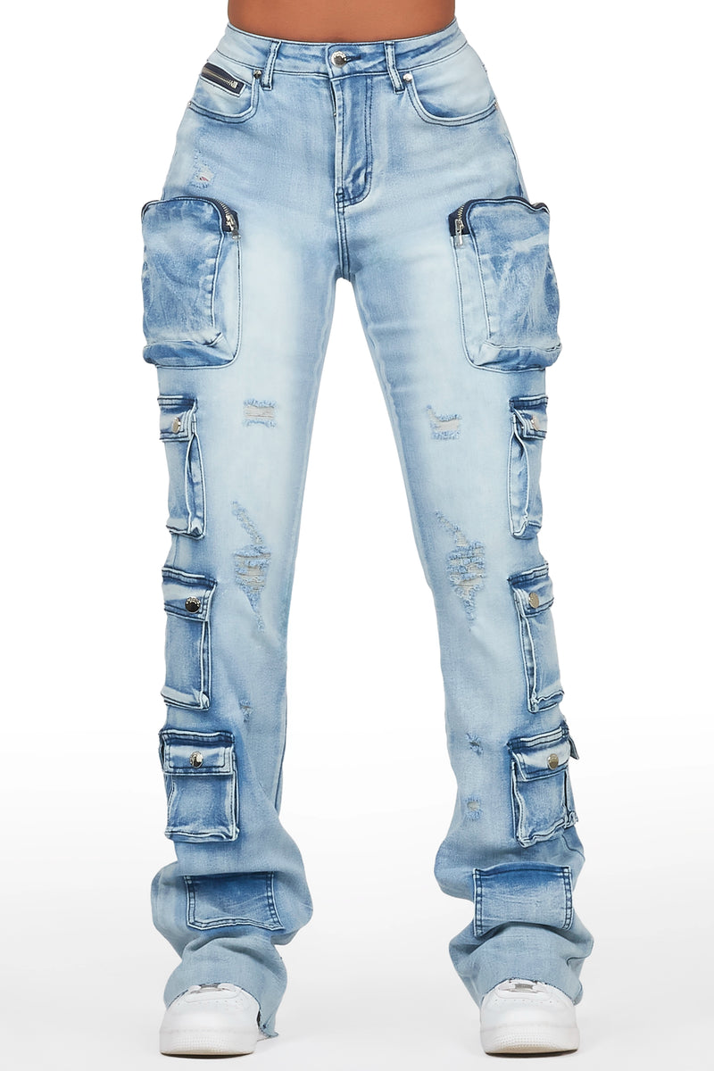 Octavie 2.0 Light Wash Cargo Stacked Flare Jean