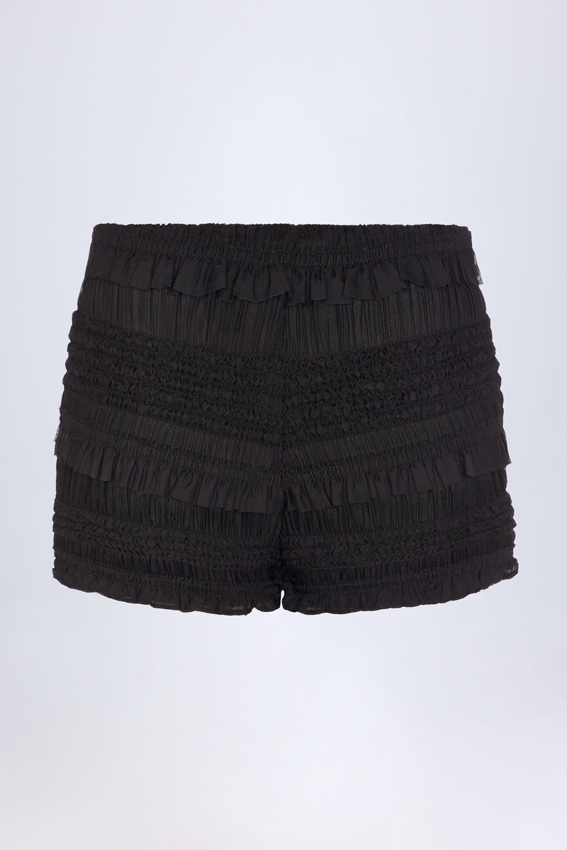 Ruffled Mid-Rise Shorts in Black