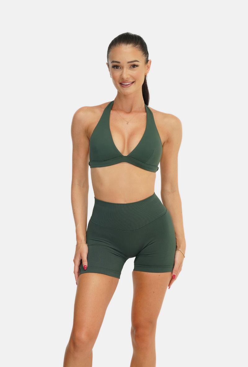 RECOIL HIGH WAIST SCRUNCH SHORTS - FOREST GREEN