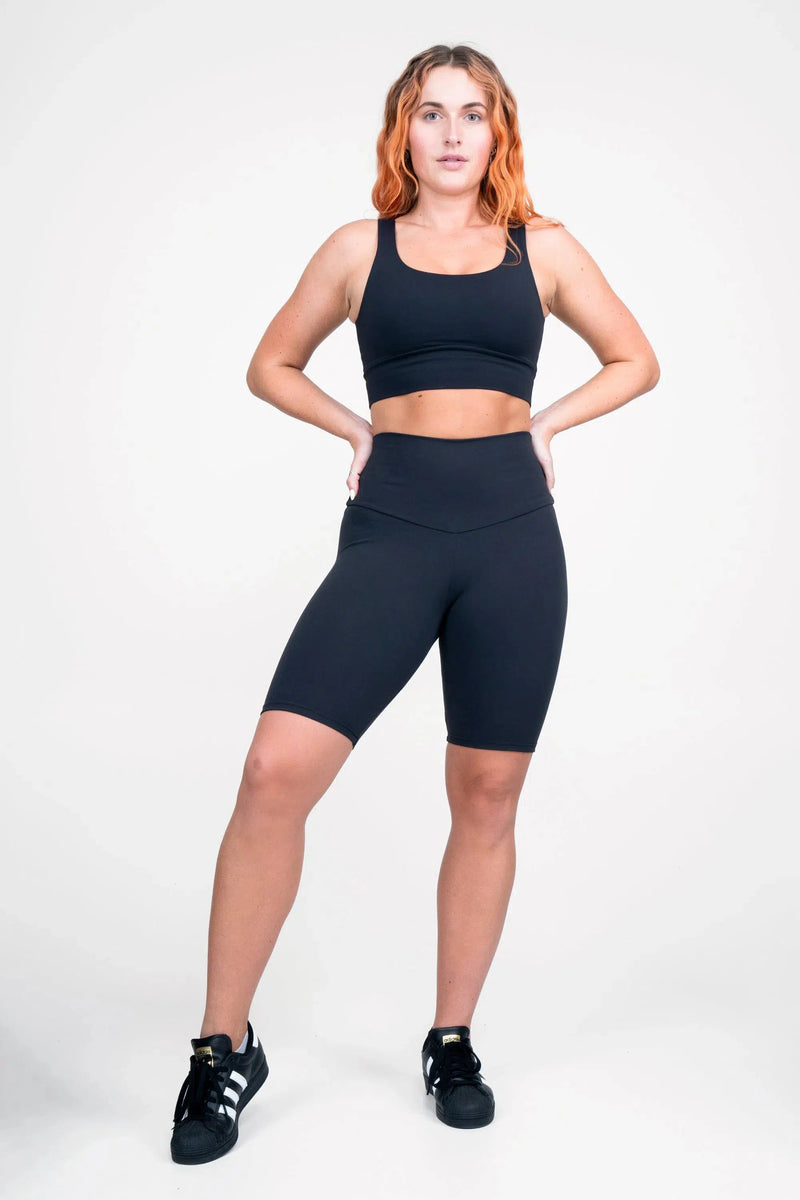 Body Contouring High Waisted Long Shorts - Black