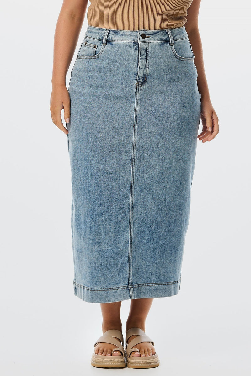 Straight Denim Skirt - Washed Blue
