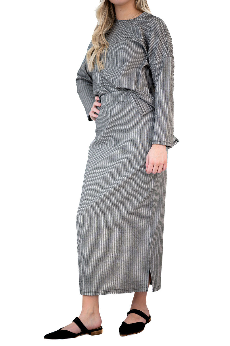 Striped Knit Skirt-Black