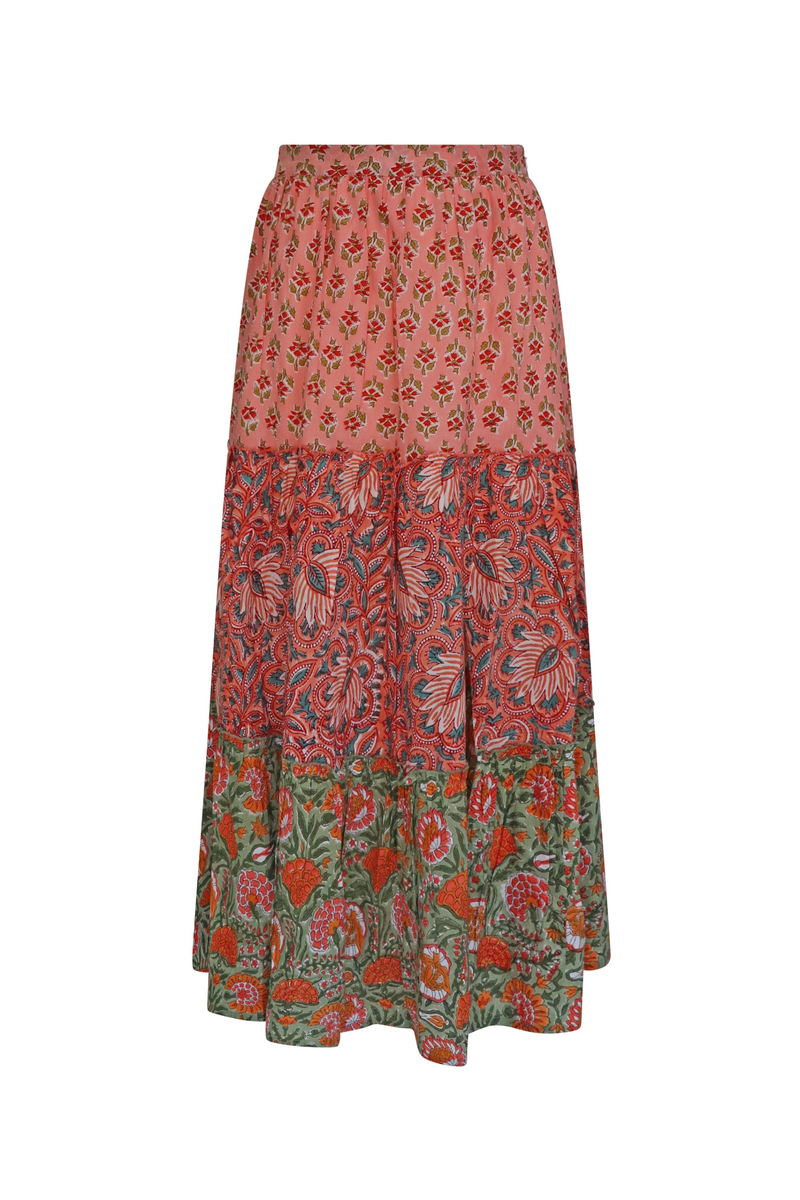 Meher Tiered Skirt in Coral