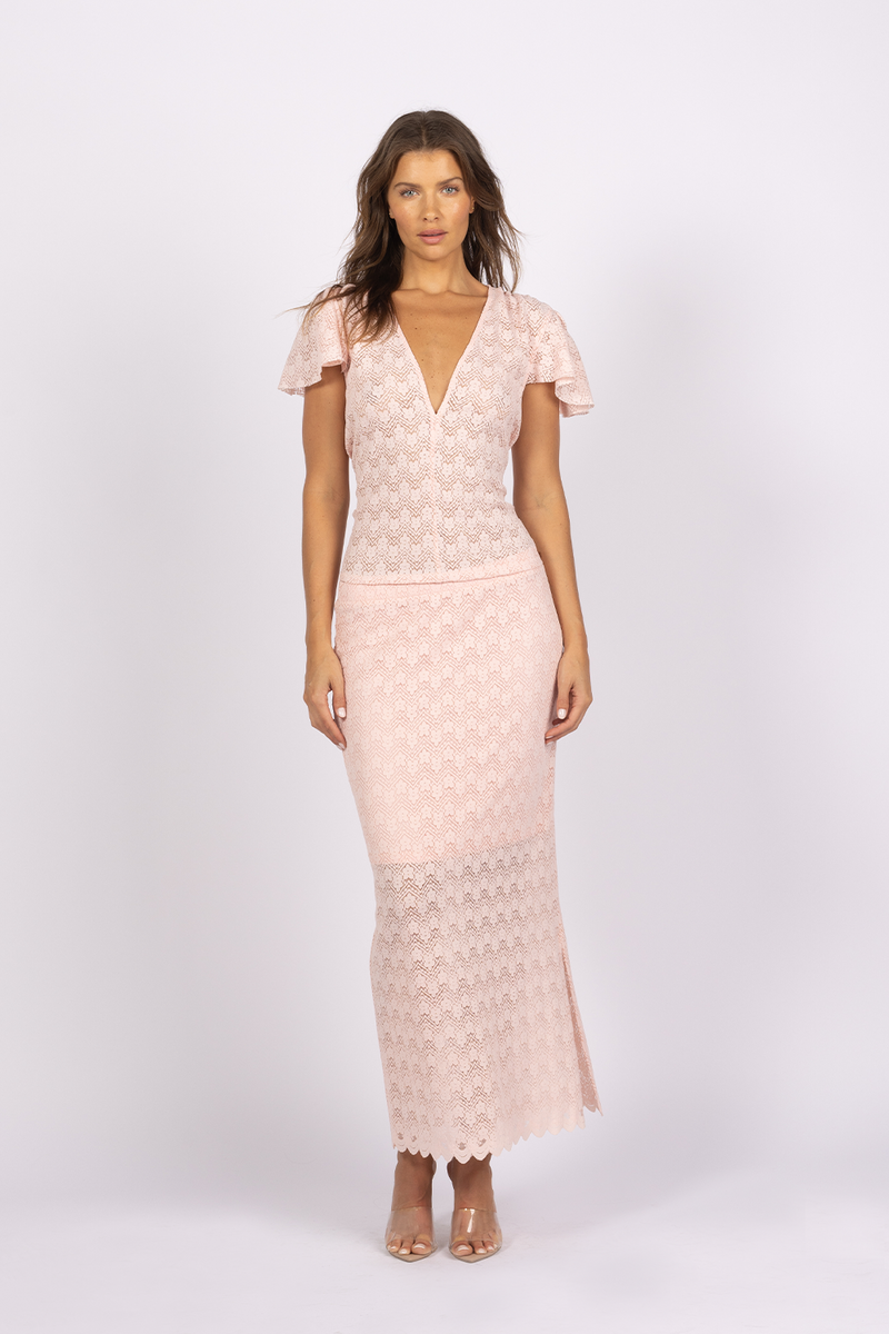 CHEVRON FLORAL LACE SKIRT - ICE PINK *FINAL SALE
