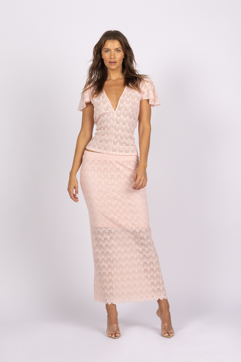 CHEVRON FLORAL LACE SKIRT - ICE PINK *FINAL SALE