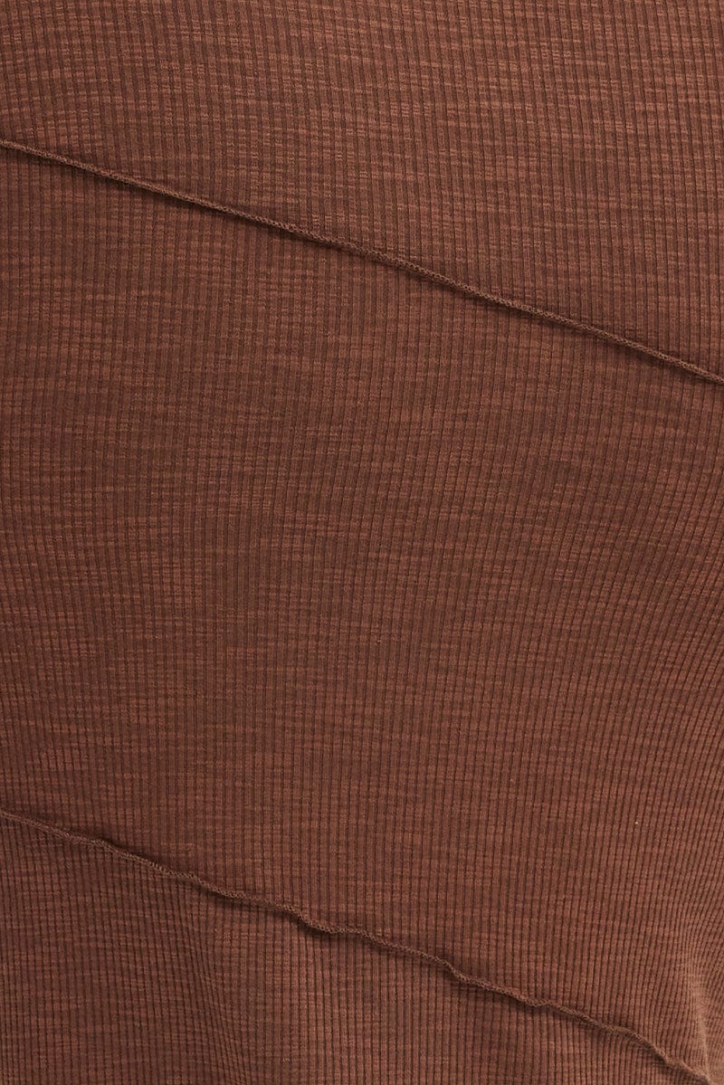 Brown Maxi Skirt Asymmetric Rib