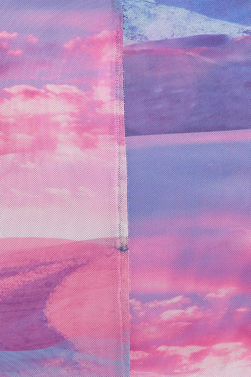 Multi Print Long Skirt Mesh Landscape Print