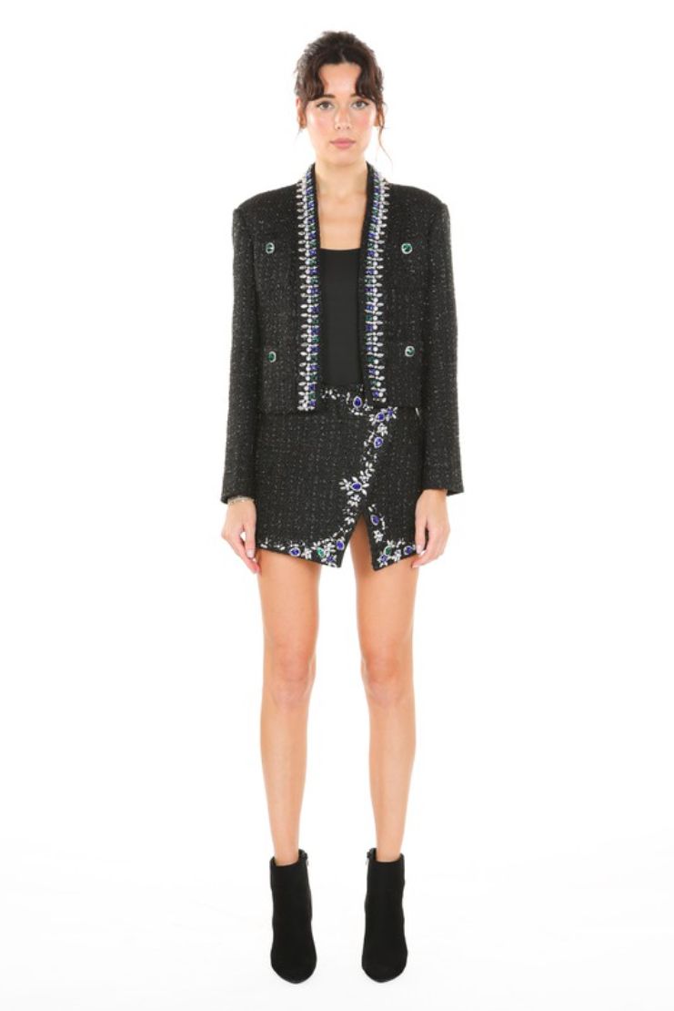 Adylyn Embellished Asymmetrical Tweed Skirt