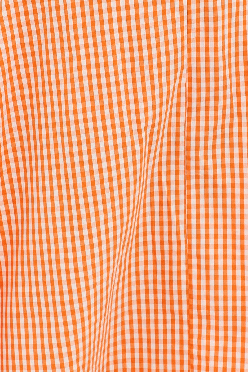Orange Check Midi Skirt High Waist Elaticated Waist
