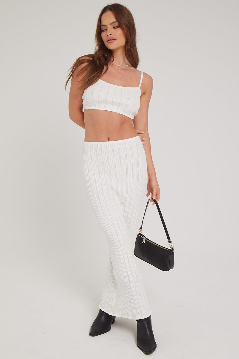 Luck & Trouble Seashell Crochet Knit Maxi Skirt White