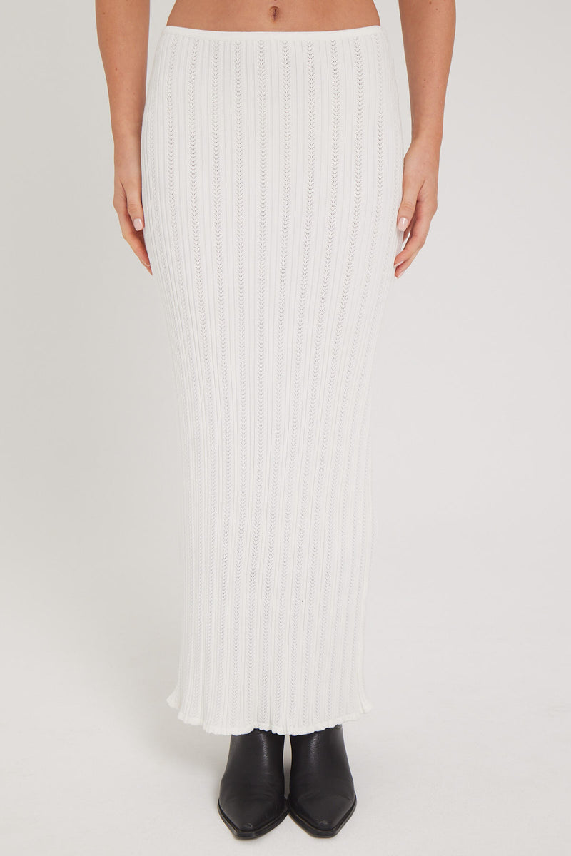 Luck & Trouble Seashell Crochet Knit Maxi Skirt White