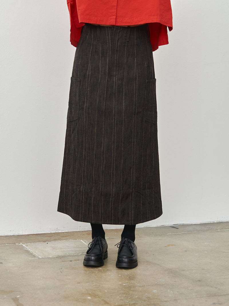The Scout Skirt - Crumpled Stripe Walnut