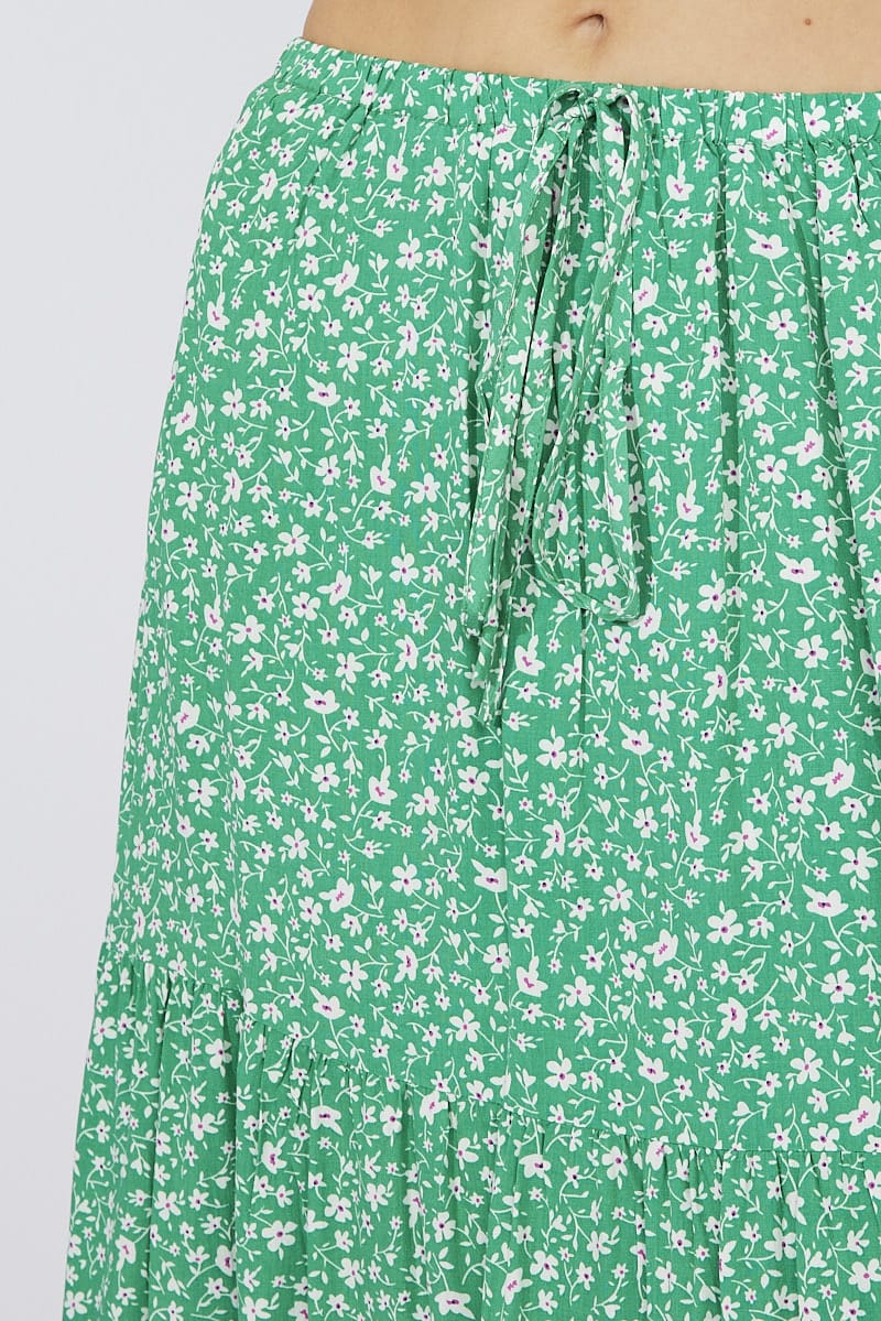 Green Ditsy Maxi Skirt High Rise