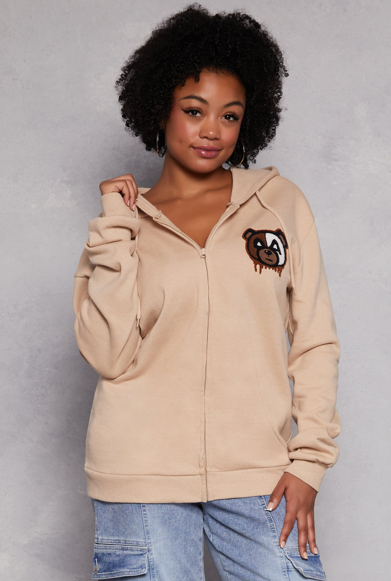 Plus Size Bear Graphic Zip Front Hoodie
