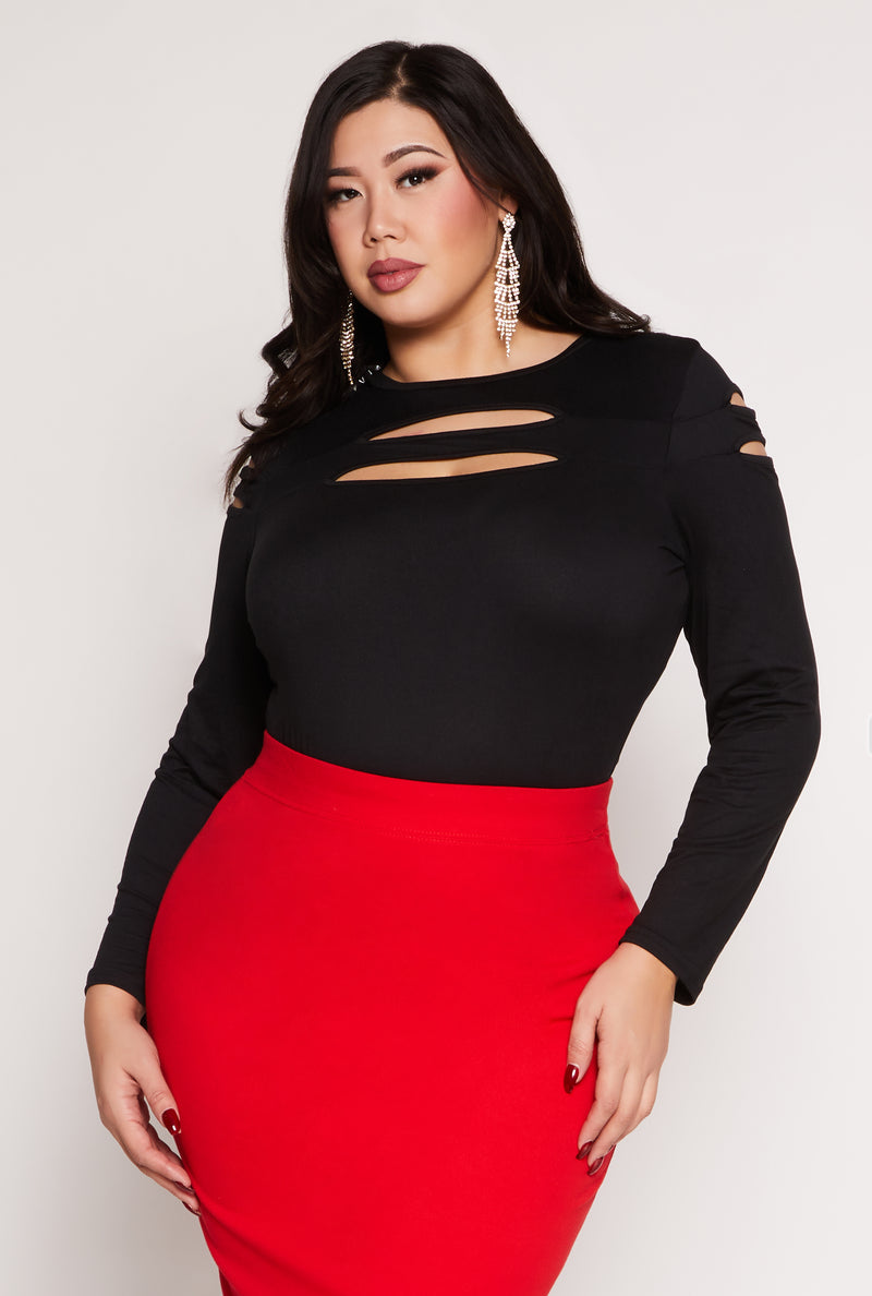 Plus Size Cut Out Detail Long Sleeve Top