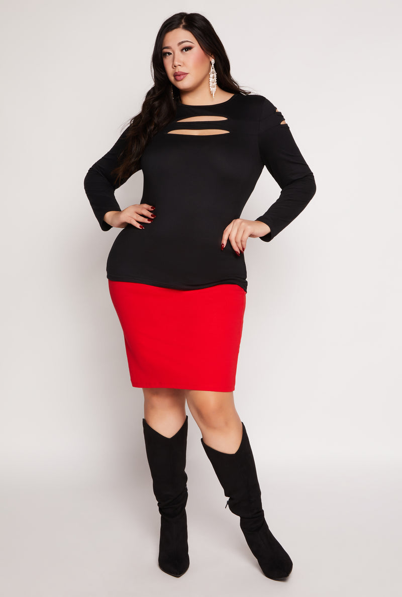 Plus Size Cut Out Detail Long Sleeve Top