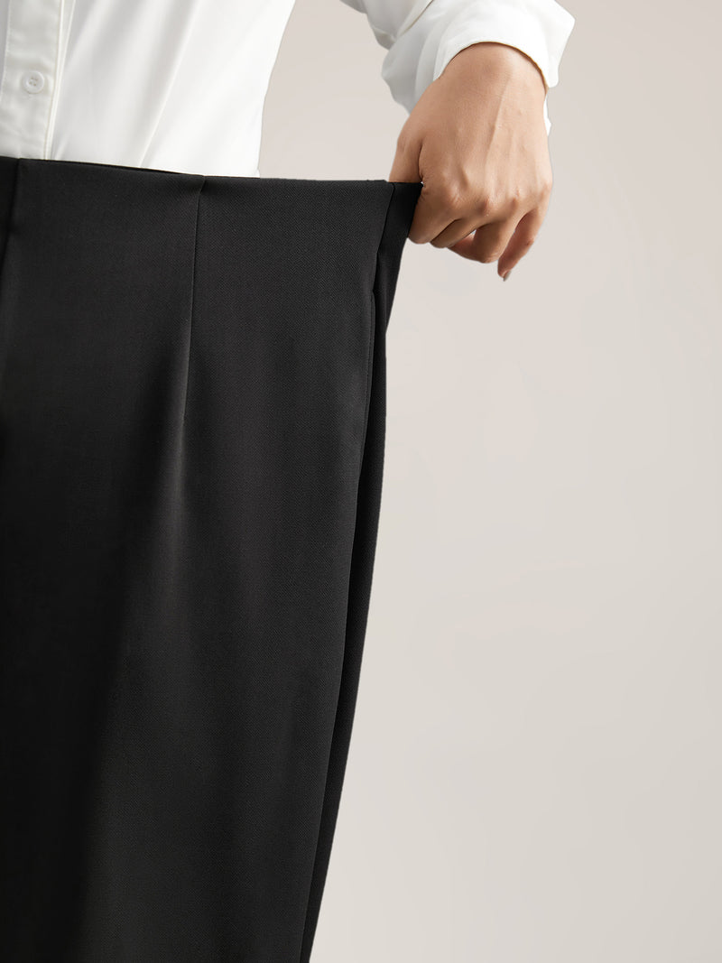 Solid Elastic Waist Pleated Wide Leg Pants