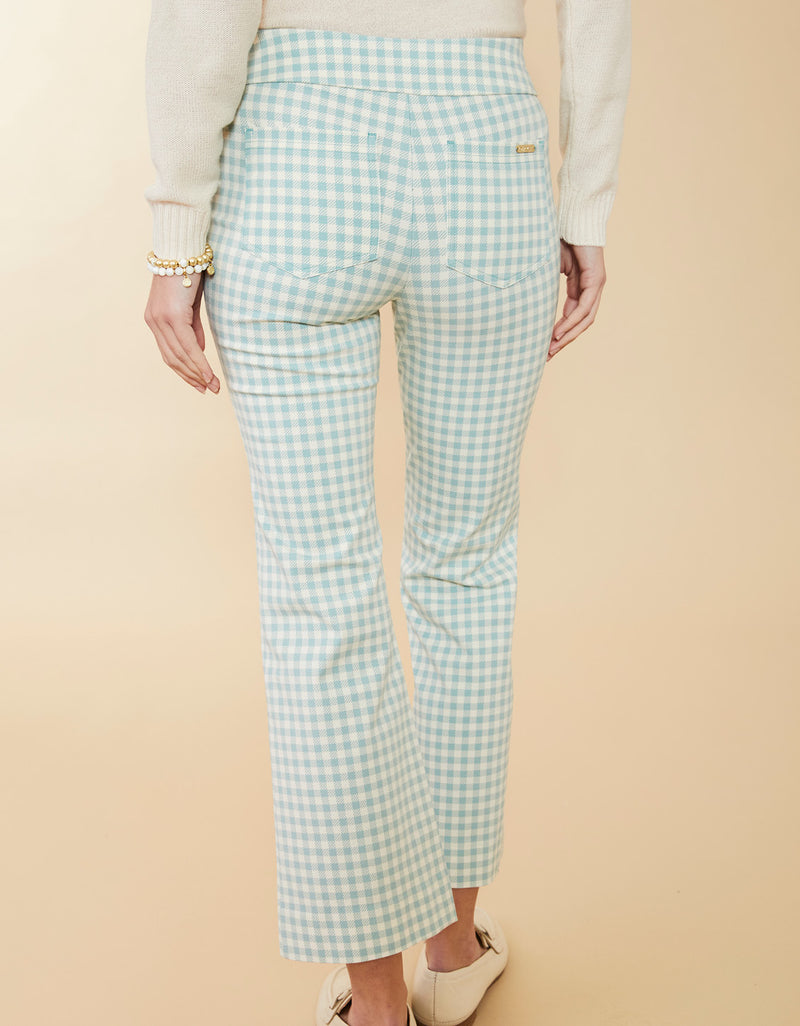 Maren Kick Flare Pant Clara Gingham AquaHaze