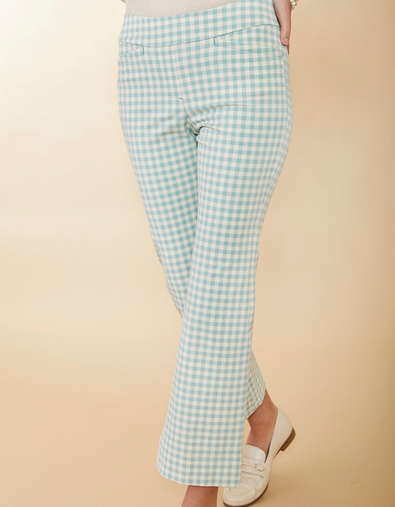 Maren Kick Flare Pant Clara Gingham AquaHaze