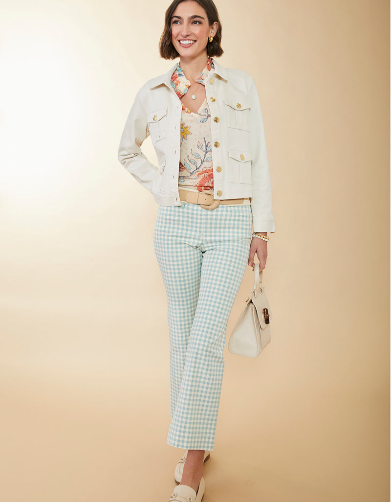 Maren Kick Flare Pant Clara Gingham AquaHaze