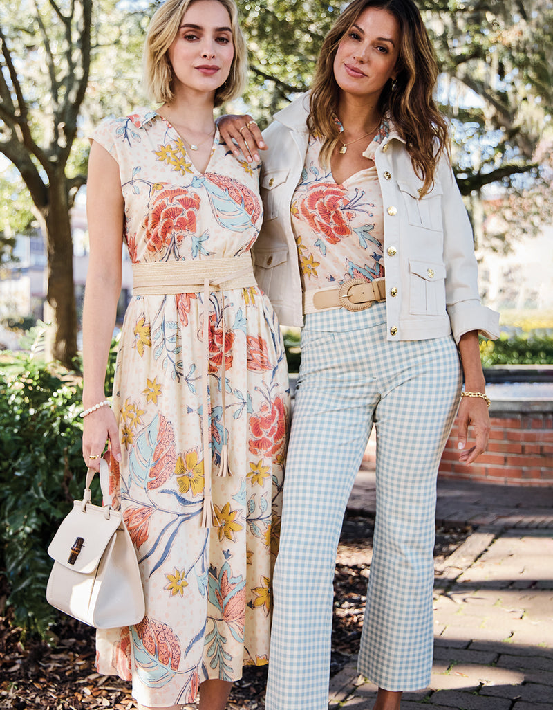 Maren Kick Flare Pant Clara Gingham AquaHaze