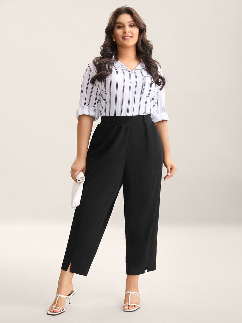 Seamed Split Hem Straight-Leg Pants
