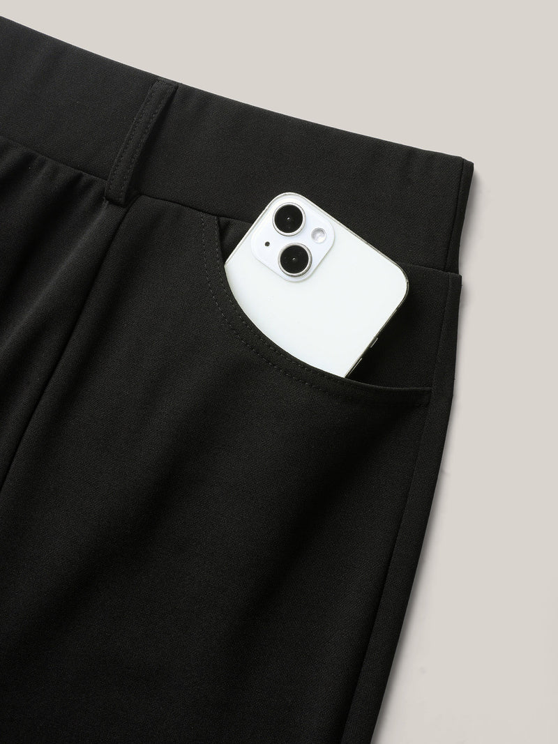 Seamed Split Hem Straight-Leg Pants